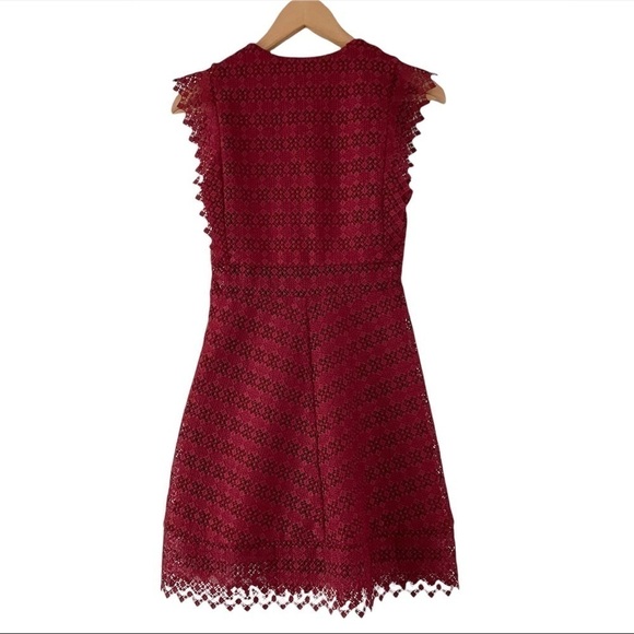 Sandro Bordeaux Guipure Crochet Lace Mini Dress Red - Picture 8 of 16